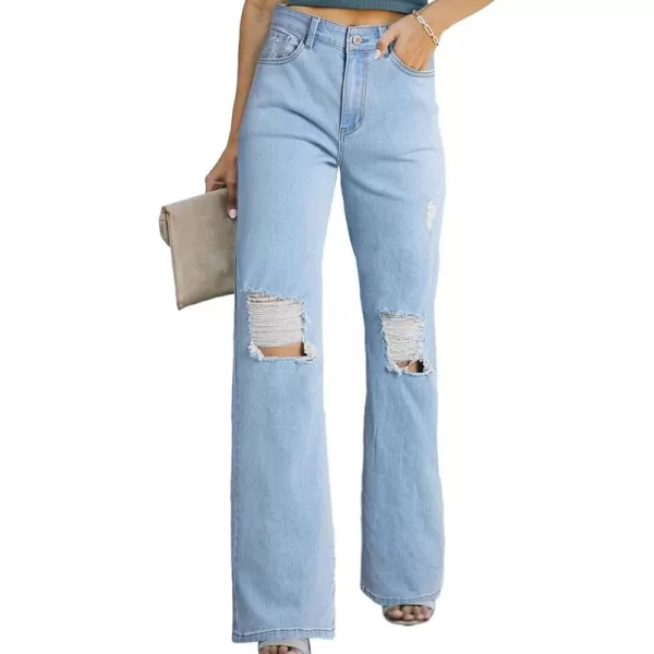Sidefeel Women's Ripped High Waisted Flared Jeans Wide Leg Destroyed Denim Pants