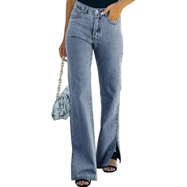 Sidefeel Women's Ripped High Waisted Flared Jeans Wide Leg Destroyed Denim Pants
