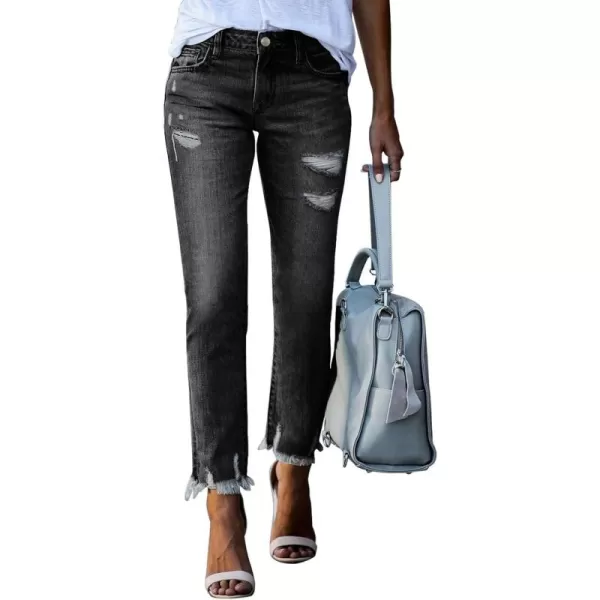 Sidefeel Women's Ripped Jeans Straight Leg Distressed Boyfriend Denim Pants