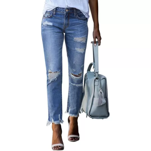 Sidefeel Women's Ripped Jeans Straight Leg Distressed Boyfriend Denim Pants