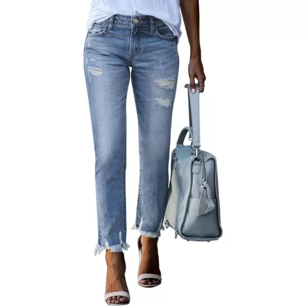 Sidefeel Women's Ripped Jeans Straight Leg Distressed Boyfriend Denim Pants