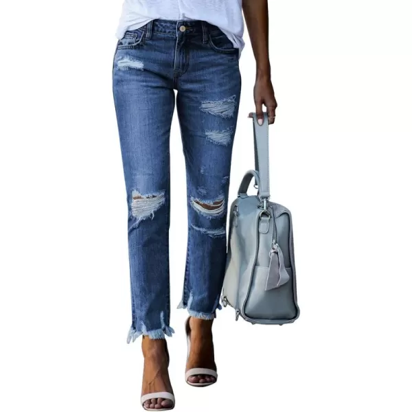 Sidefeel Women's Ripped Jeans Straight Leg Distressed Boyfriend Denim Pants