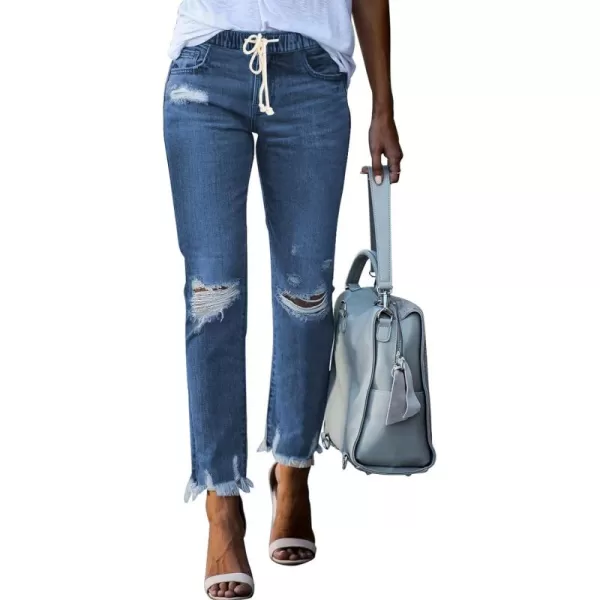 Sidefeel Women's Ripped Jogger Jeans Drawstring Elastic Waist Denim Pants