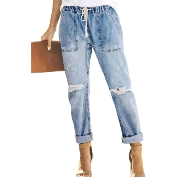 Sidefeel Women's Ripped Jogger Jeans Drawstring Elastic Waist Denim Pants