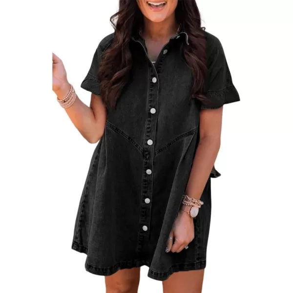 Sidefeel Womens Smocked 3 4 Sleeve Button Down Denim Jeans Dresses