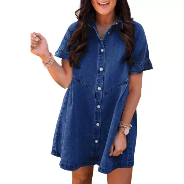 Sidefeel Womens Smocked 3 4 Sleeve Button Down Denim Jeans Dresses