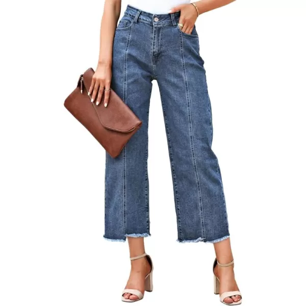 Sidefeel Women's Wide Leg Capri Jeans Casual Summer Straight Leg Denim Pants with Pockets