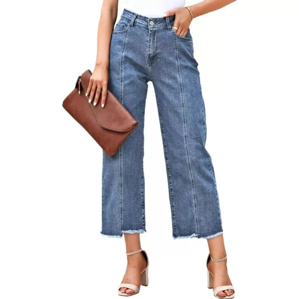Sidefeel Women's Wide Leg Capri Jeans Casual Summer Straight Leg Denim Pants with Pockets