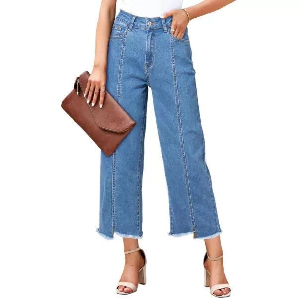 Sidefeel Women's Wide Leg Capri Jeans Casual Summer Straight Leg Denim Pants with Pockets