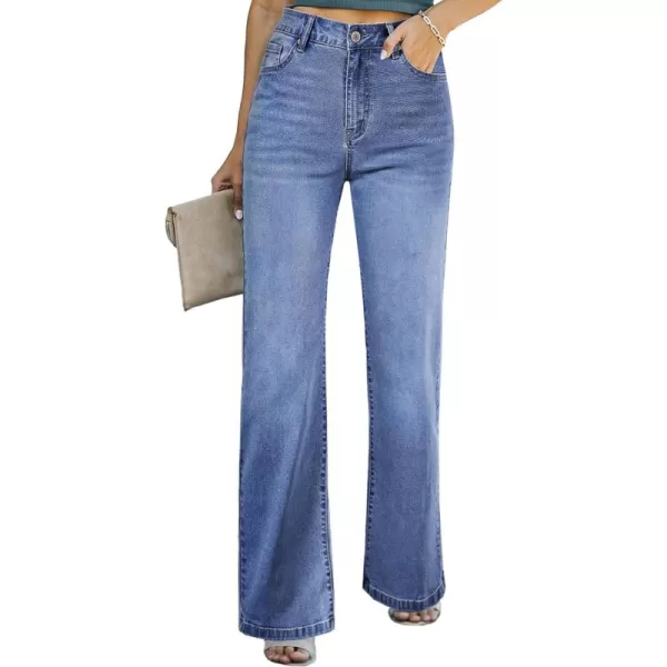 Sidefeel Women's Wide Leg Jeans Casual High Waisted Straight Stretch Denim Pants with Pockets