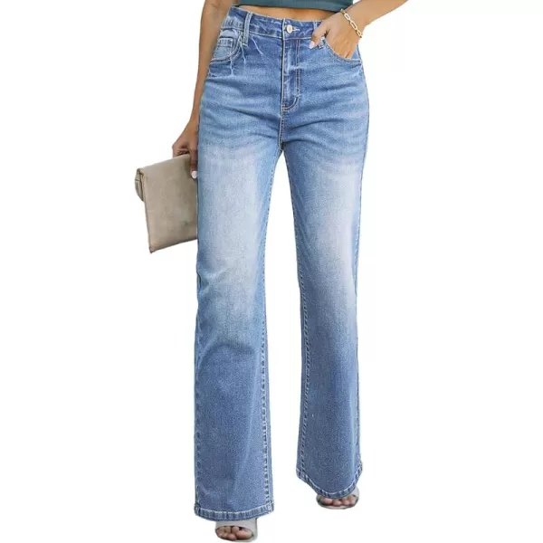 Sidefeel Women's Wide Leg Jeans Casual High Waisted Straight Stretch Denim Pants with Pockets