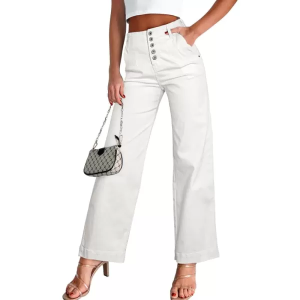 Sidefeel Women's Wide Leg Jeans High Waisted Button Fly Stretchy Straight Legs Denim Pants