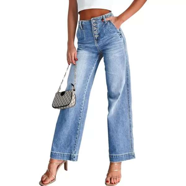Sidefeel Women's Wide Leg Jeans High Waisted Button Fly Stretchy Straight Legs Denim Pants