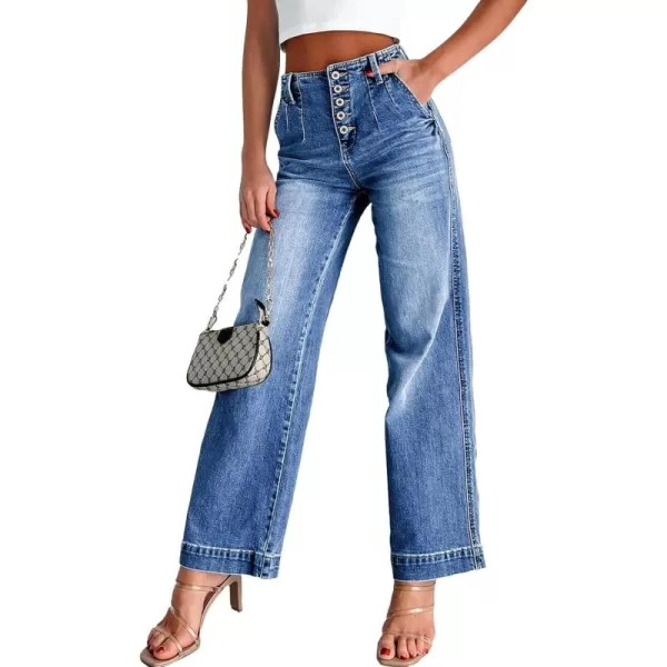 Sidefeel Women's Wide Leg Jeans High Waisted Button Fly Stretchy Straight Legs Denim Pants