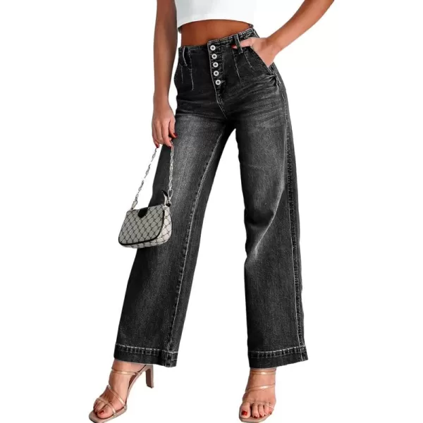 Sidefeel Women's Wide Leg Jeans High Waisted Button Fly Stretchy Straight Legs Denim Pants