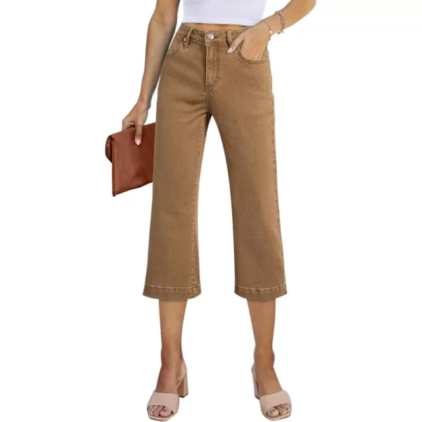 Sidefeel Women's Wide Leg Jeans High Waisted Stretchy Capri Pants