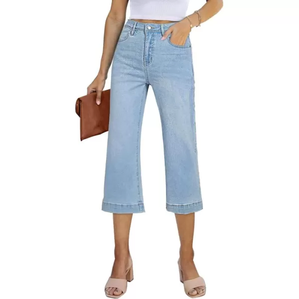 Sidefeel Women's Wide Leg Jeans High Waisted Stretchy Capri Pants