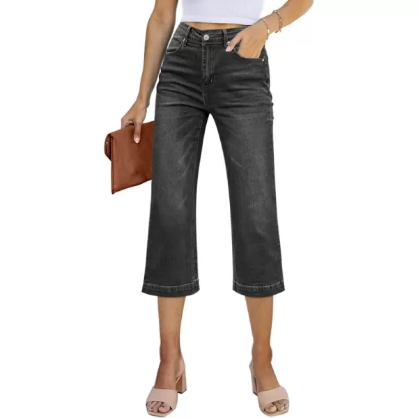 Sidefeel Women's Wide Leg Jeans High Waisted Stretchy Capri Pants