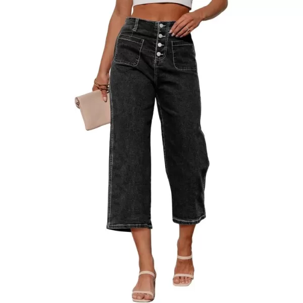 Sidefeel Women's Wide Leg Jeans High Waisted Stretchy Capri Pants Loose Denim Pants