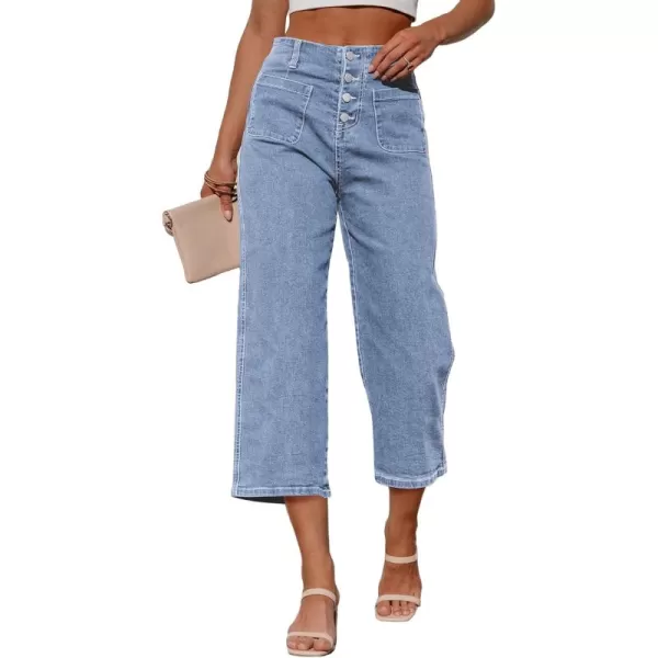 Sidefeel Women's Wide Leg Jeans High Waisted Stretchy Capri Pants Loose Denim Pants