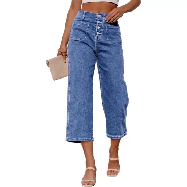 Sidefeel Women's Wide Leg Jeans High Waisted Stretchy Capri Pants Loose Denim Pants