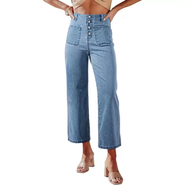 Sidefeel Women's Wide Leg Jeans High Waisted Stretchy Straight Leg Jeans Buttoned Loose Denim Pants with Pocket