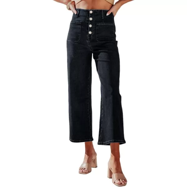 Sidefeel Women's Wide Leg Jeans High Waisted Stretchy Straight Leg Jeans Buttoned Loose Denim Pants with Pocket