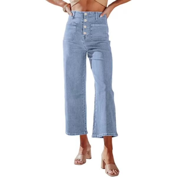 Sidefeel Women's Wide Leg Jeans High Waisted Stretchy Straight Leg Jeans Buttoned Loose Denim Pants with Pocket