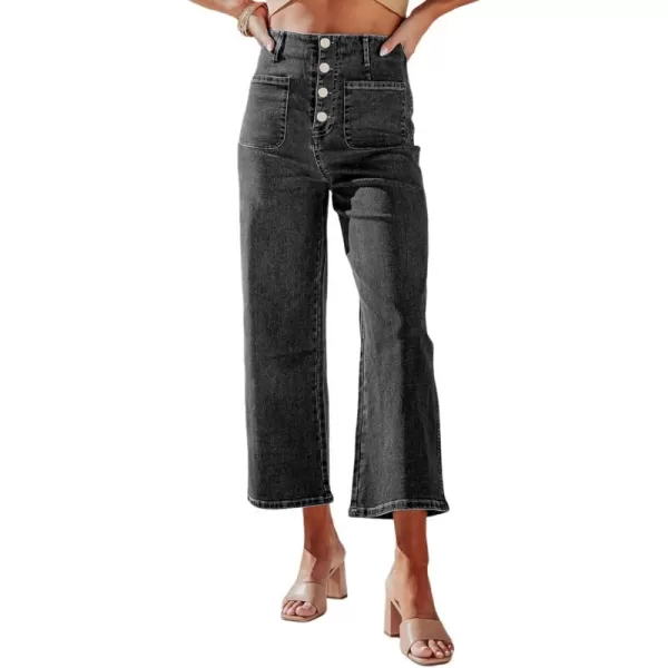 Sidefeel Women's Wide Leg Jeans High Waisted Stretchy Straight Leg Jeans Buttoned Loose Denim Pants with Pocket
