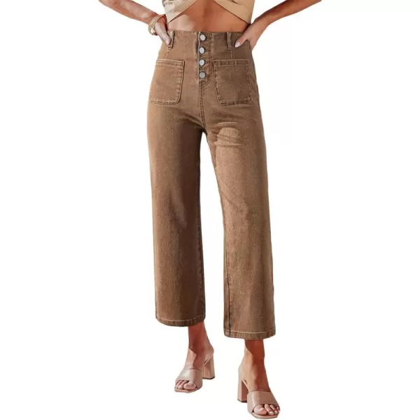 Sidefeel Women's Wide Leg Jeans High Waisted Stretchy Straight Leg Jeans Buttoned Loose Denim Pants with Pocket