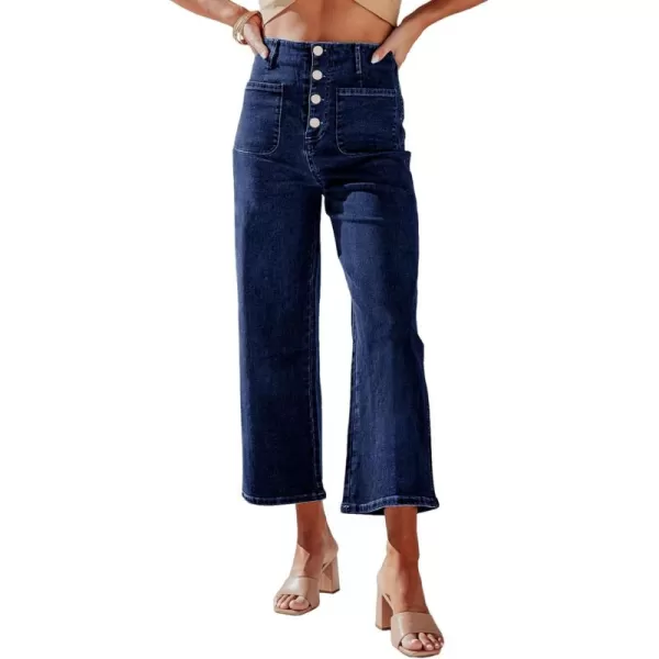 Sidefeel Women's Wide Leg Jeans High Waisted Stretchy Straight Leg Jeans Buttoned Loose Denim Pants with Pocket