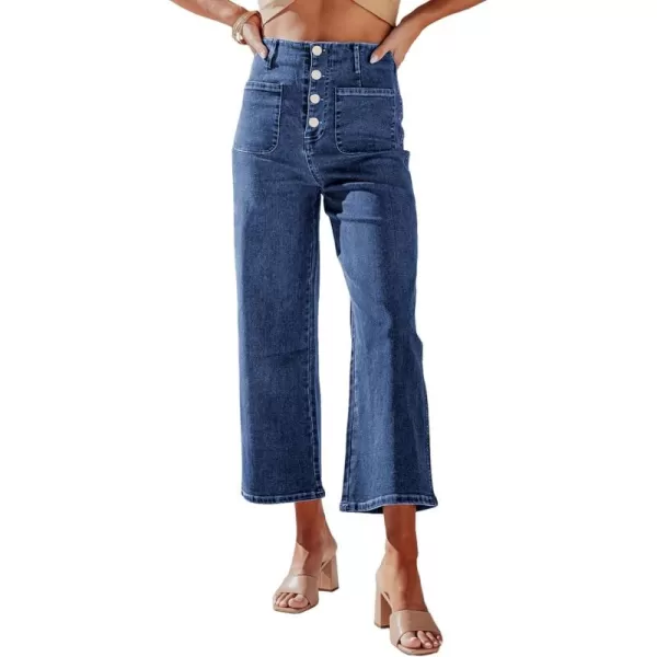 Sidefeel Women's Wide Leg Jeans High Waisted Stretchy Straight Leg Jeans Buttoned Loose Denim Pants with Pocket