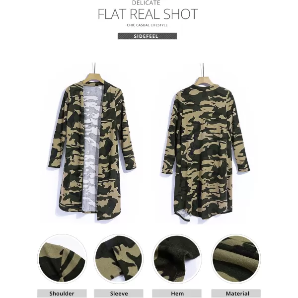 Sidefeel Women Long Sleeve Open Front Camo Print Knit Cardigans