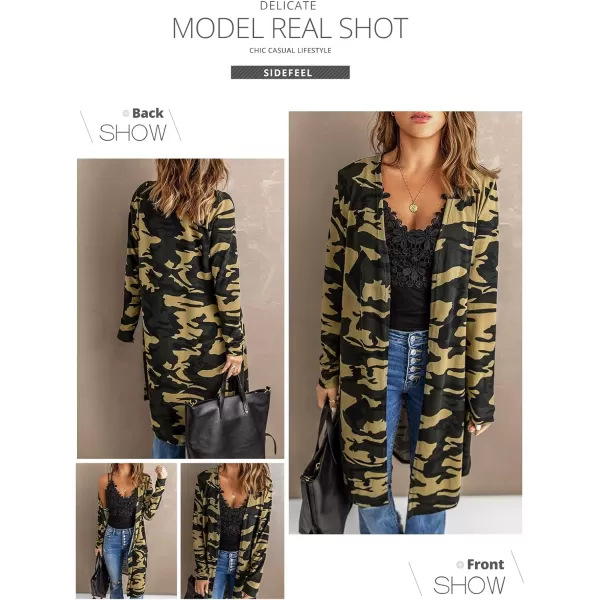 Sidefeel Women Long Sleeve Open Front Camo Print Knit Cardigans