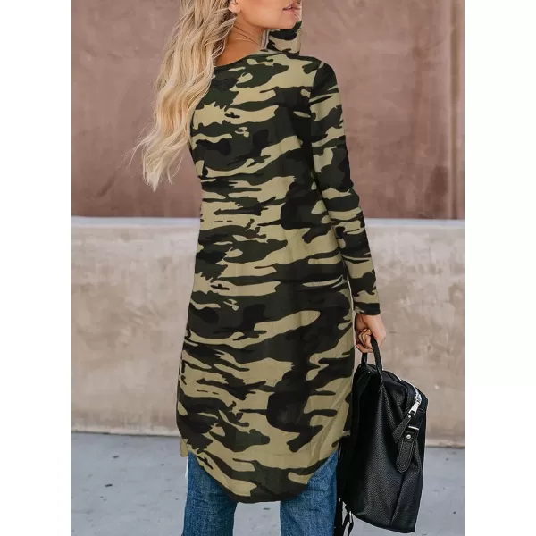 Sidefeel Women Long Sleeve Open Front Camo Print Knit Cardigans