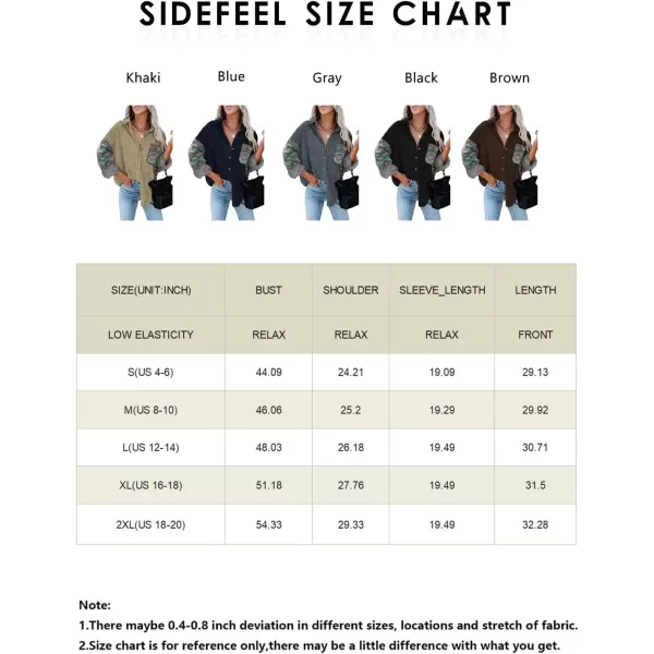 Sidefeel Womens Corduroy Plaid Long Sleeve Shirts Button Down Oversized Blouses Top
