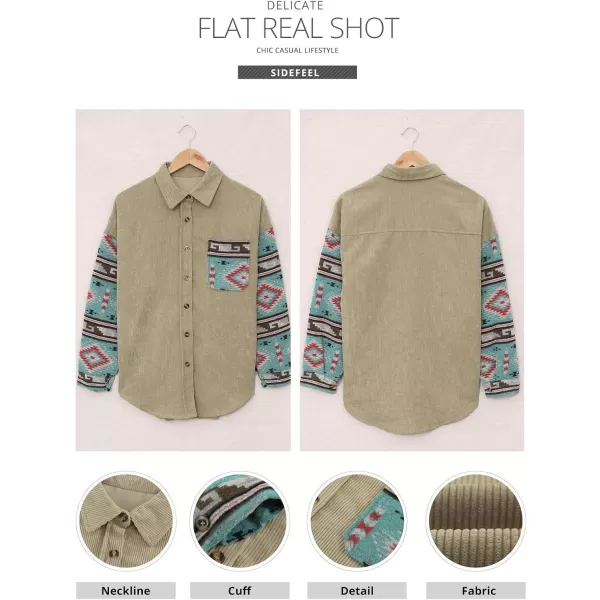 Sidefeel Womens Corduroy Plaid Long Sleeve Shirts Button Down Oversized Blouses Top