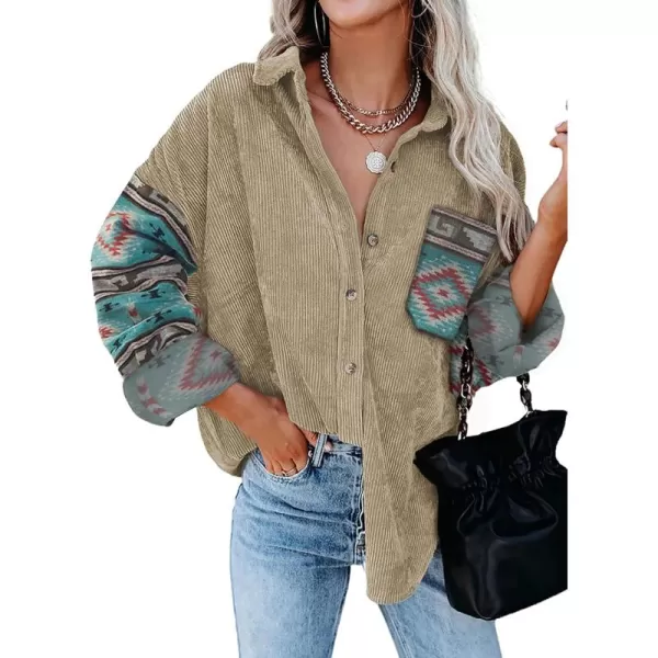 Sidefeel Womens Corduroy Plaid Long Sleeve Shirts Button Down Oversized Blouses Top