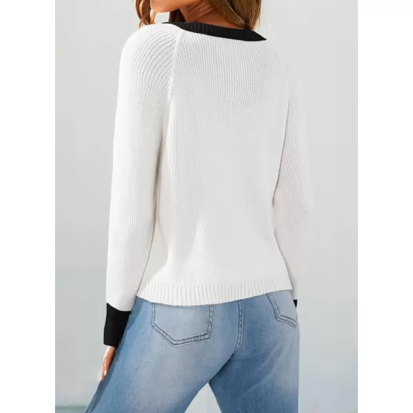 Sidefeel Women's 2024 Fall Long Sleeve Crewneck Cropped Cardigan Sweaters Contrast Button Down Knit Sweaters Coat