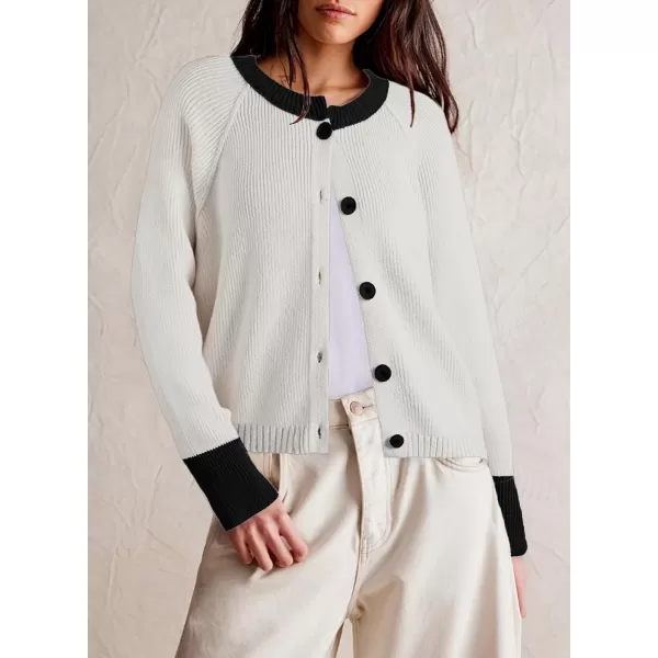 Sidefeel Women's 2024 Fall Long Sleeve Crewneck Cropped Cardigan Sweaters Contrast Button Down Knit Sweaters Coat