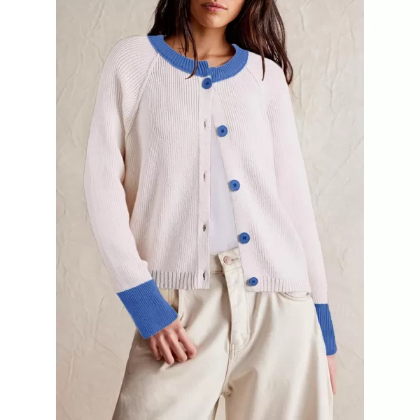 Sidefeel Women's 2024 Fall Long Sleeve Crewneck Cropped Cardigan Sweaters Contrast Button Down Knit Sweaters Coat