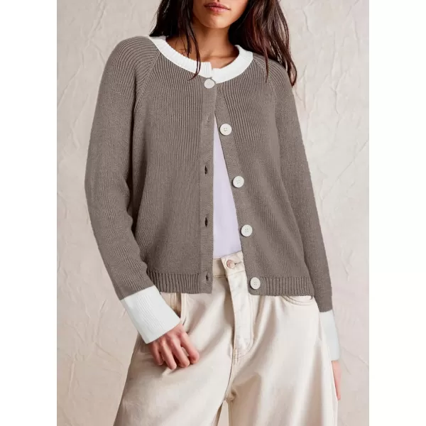 Sidefeel Women's 2024 Fall Long Sleeve Crewneck Cropped Cardigan Sweaters Contrast Button Down Knit Sweaters Coat