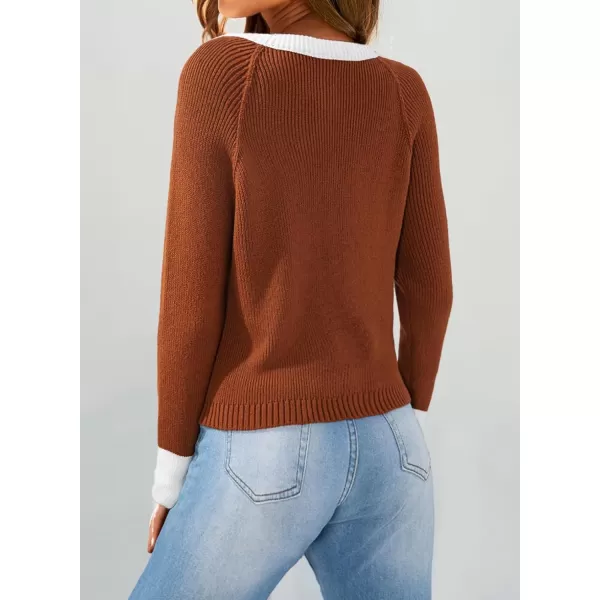 Sidefeel Women's 2024 Fall Long Sleeve Crewneck Cropped Cardigan Sweaters Contrast Button Down Knit Sweaters Coat