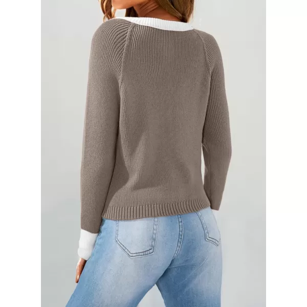 Sidefeel Women's 2024 Fall Long Sleeve Crewneck Cropped Cardigan Sweaters Contrast Button Down Knit Sweaters Coat