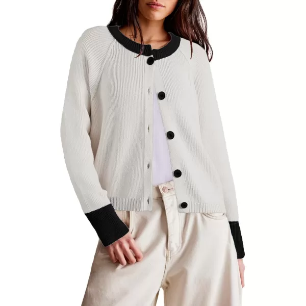 Sidefeel Women's 2024 Fall Long Sleeve Crewneck Cropped Cardigan Sweaters Contrast Button Down Knit Sweaters Coat