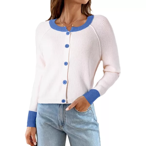 Sidefeel Women's 2024 Fall Long Sleeve Crewneck Cropped Cardigan Sweaters Contrast Button Down Knit Sweaters Coat
