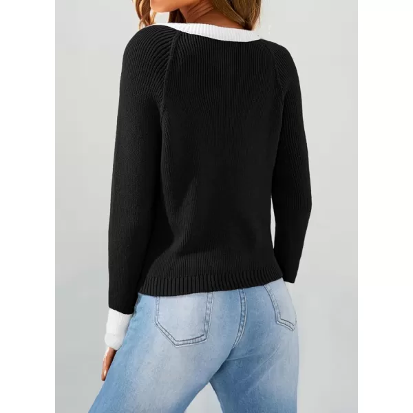 Sidefeel Women's 2024 Fall Long Sleeve Crewneck Cropped Cardigan Sweaters Contrast Button Down Knit Sweaters Coat