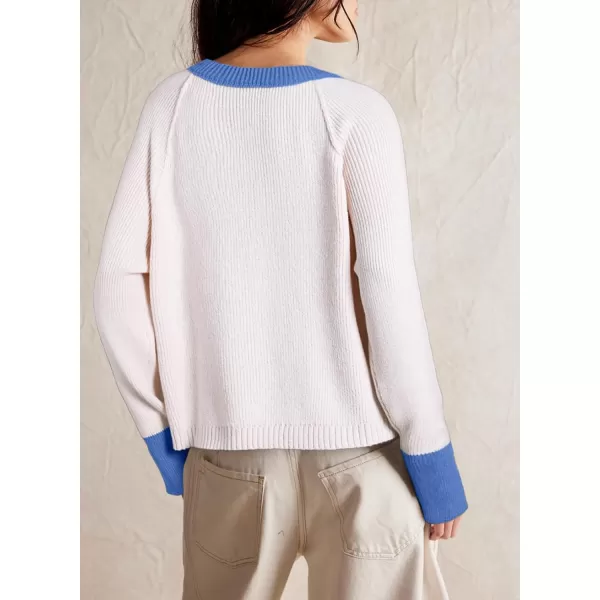 Sidefeel Women's 2024 Fall Long Sleeve Crewneck Cropped Cardigan Sweaters Contrast Button Down Knit Sweaters Coat