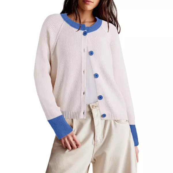 Sidefeel Women's 2024 Fall Long Sleeve Crewneck Cropped Cardigan Sweaters Contrast Button Down Knit Sweaters Coat