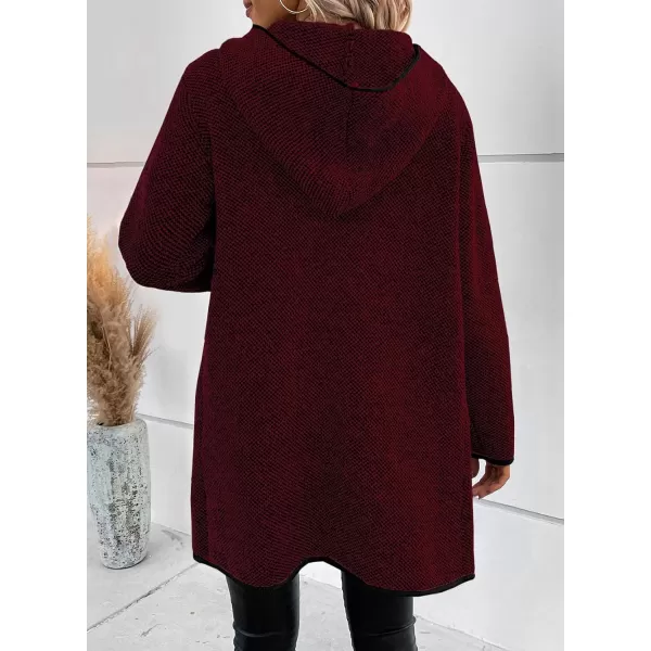 Sidefeel Women's 2024 Fall Long Sleeve Open Front Contrast Cardigan Sweaters Oversized Chunky Knit Hooded Sweaters Coat